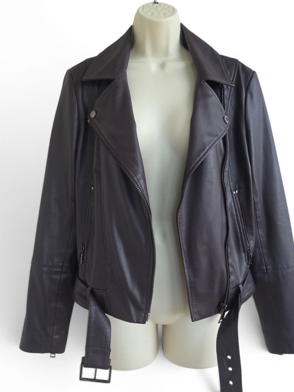 Ted Baker London Pipiy Faux Leather Biker Jacket in dark purple - Picture 4 of 15